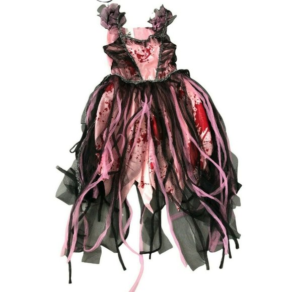 Halloween Spooky Gray Pink Tulle Dress w Blood Girls 8-10 Creepy Costume - Picture 5 of 8
